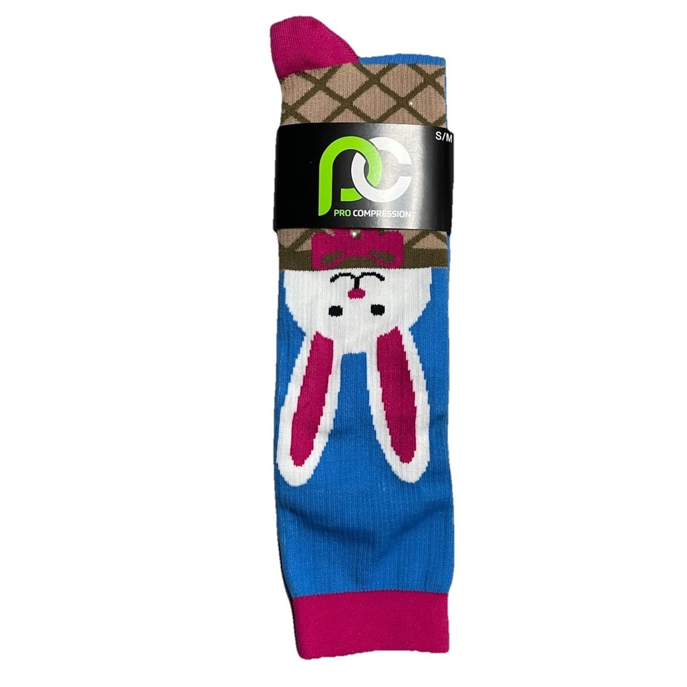Womens Pro Compression Knee High OTC Pink Easter Bunny Socks Size S/M